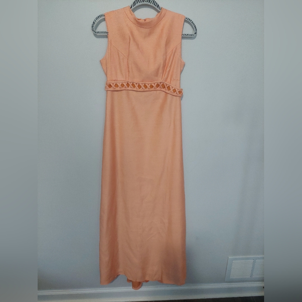 Vintage Union Made Emma Domb Dress Peach Orange Formal Size 9 Juniors Regency